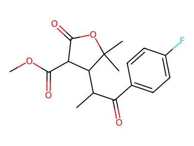methyl 4-[1-(4-fluorophenyl)-1-oxopropan-2-yl]-5,5-dimethyl-2-oxotetrahydrofuran-3-carboxylate structure