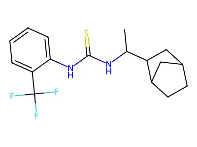 1-[1-(3-Bicyclo[2.2.1]heptanyl)ethyl]-3-[2-(trifluoromethyl)phenyl]thiourea structure