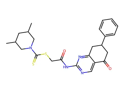 2-oxo-2-[(5-oxo-7-phenyl-5,6,7,8-tetrahydroquinazolin-2-yl)amino]ethyl 3,5-dimethylpiperidine-1-carbodithioate structure