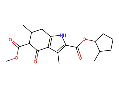 5-methyl 2-(2-methylcyclopentyl) 3,6-dimethyl-4-oxo-4,5,6,7-tetrahydro-1H-indole-2,5-dicarboxylate structure