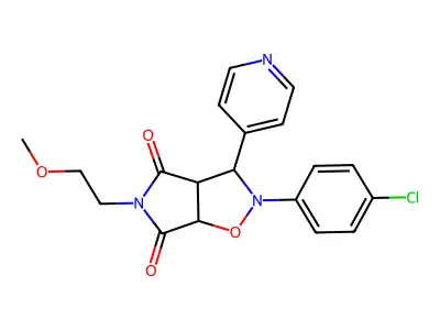 2-(4-chlorophenyl)-5-(2-methoxyethyl)-3-(pyridin-4-yl)dihydro-2H-pyrrolo[3,4-d]isoxazole-4,6(5H,6aH)-dione structure