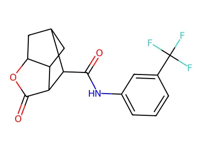 5-oxo-N-[3-(trifluoromethyl)phenyl]-4-oxatricyclo[4.2.1.0~3,7~]nonane-9-carboxamide structure