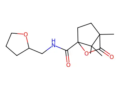 4,7,7-trimethyl-3-oxo-N-(tetrahydro-2-furanylmethyl)-2-oxabicyclo[2.2.1]heptane-1-carboxamide structure