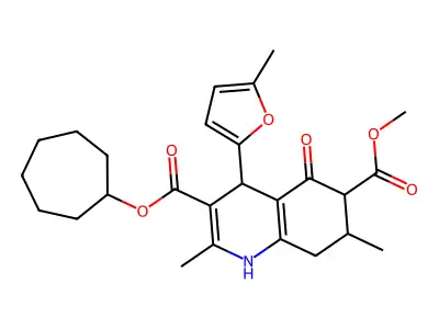3-cycloheptyl 6-methyl 2,7-dimethyl-4-(5-methylfuran-2-yl)-5-oxo-1,4,5,6,7,8-hexahydroquinoline-3,6-dicarboxylate structure