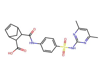 (1S,3R)-3-((4-(N-(4,6-dimethylpyrimidin-2-yl)sulfamoyl)phenyl)carbamoyl)bicyclo[2.2.1]hept-5-ene-2-carboxylic acid structure
