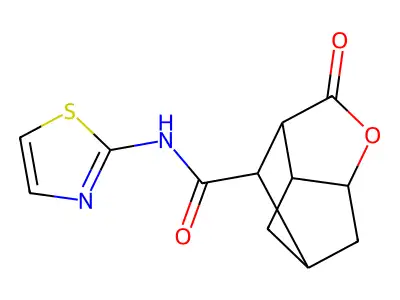 2-oxo-N-(thiazol-2-yl)hexahydro-2H-3,5-methanocyclopenta[b]furan-7-carboxamide structure