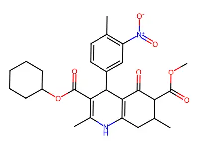 3-cyclohexyl 6-methyl 2,7-dimethyl-4-(4-methyl-3-nitrophenyl)-5-oxo-1,4,5,6,7,8-hexahydroquinoline-3,6-dicarboxylate structure