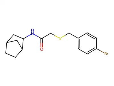 N-(3-bicyclo[2.2.1]heptanyl)-2-[(4-bromophenyl)methylsulfanyl]acetamide structure