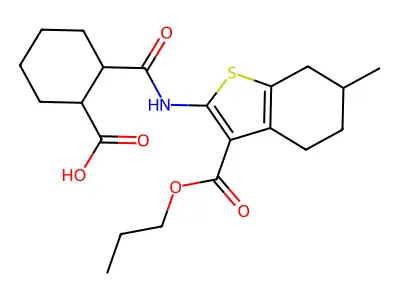 2-{[6-methyl-3-(propoxycarbonyl)-4,5,6,7-tetrahydro-1-benzothiophen-2-yl]carbamoyl}cyclohexanecarboxylic acid structure