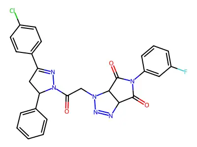 1-{2-[3-(4-chlorophenyl)-5-phenyl-4,5-dihydro-1H-pyrazol-1-yl]-2-oxoethyl}-5-(3-fluorophenyl)-3a,6a-dihydropyrrolo[3,4-d][1,2,3]triazole-4,6(1H,5H)-dione structure