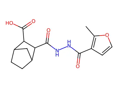 3-(2-(2-methylfuran-3-carbonyl)hydrazinecarbonyl)bicyclo[2.2.1]heptane-2-carboxylic acid structure