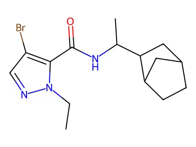 N-[1-(3-bicyclo[2.2.1]heptanyl)ethyl]-4-bromo-2-ethylpyrazole-3-carboxamide structure