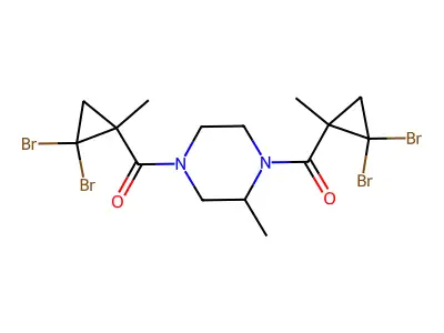 1,4-Bis[(2,2-dibromo-1-methylcyclopropyl)carbonyl]-2-methylpiperazine structure