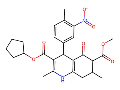 3-cyclopentyl 6-methyl 2,7-dimethyl-4-(4-methyl-3-nitrophenyl)-5-oxo-1,4,5,6,7,8-hexahydroquinoline-3,6-dicarboxylate structure
