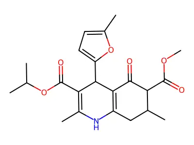 6-methyl 3-propan-2-yl 2,7-dimethyl-4-(5-methylfuran-2-yl)-5-oxo-1,4,5,6,7,8-hexahydroquinoline-3,6-dicarboxylate structure