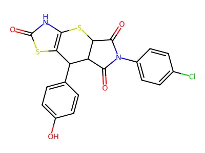 6-(4-chlorophenyl)-8-(4-hydroxyphenyl)-3,4a,7a,8-tetrahydropyrrolo[3',4':5,6]thiopyrano[2,3-d][1,3]thiazole-2,5,7(6H)-trione structure