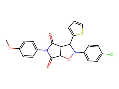 2-(4-chlorophenyl)-5-(4-methoxyphenyl)-3-(thiophen-2-yl)-hexahydro-2H-pyrrolo[3,4-d][1,2]oxazole-4,6-dione structure