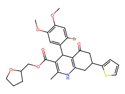 tetrahydrofuran-2-ylmethyl 4-(2-bromo-4,5-dimethoxyphenyl)-2-methyl-5-oxo-7-(thiophen-2-yl)-1,4,5,6,7,8-hexahydroquinoline-3-carboxylate structure
