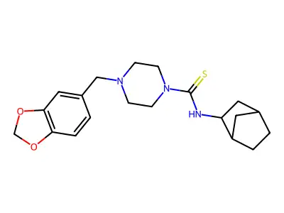 4-(1,3-benzodioxol-5-ylmethyl)-N-(3-bicyclo[2.2.1]heptanyl)piperazine-1-carbothioamide structure