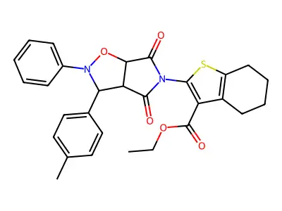 ethyl 2-[3-(4-methylphenyl)-4,6-dioxo-2-phenyl-hexahydro-2H-pyrrolo[3,4-d][1,2]oxazol-5-yl]-4,5,6,7-tetrahydro-1-benzothiophene-3-carboxylate structure