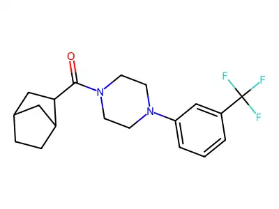 Bicyclo[2.2.1]hept-2-yl 4-[3-(trifluoromethyl)phenyl]piperazinyl ketone structure
