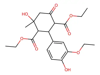 diethyl 2-(3-ethoxy-4-hydroxyphenyl)-4-hydroxy-4-methyl-6-oxocyclohexane-1,3-dicarboxylate structure
