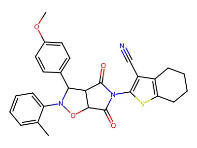 2-(3-(4-methoxyphenyl)-4,6-dioxo-2-(o-tolyl)tetrahydro-2H-pyrrolo[3,4-d]isoxazol-5(3H)-yl)-4,5,6,7-tetrahydrobenzo[b]thiophene-3-carbonitrile structure