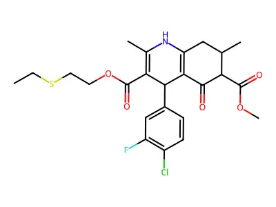 3-[2-(ethylsulfanyl)ethyl] 6-methyl 4-(4-chloro-3-fluorophenyl)-2,7-dimethyl-5-oxo-1,4,5,6,7,8-hexahydroquinoline-3,6-dicarboxylate structure