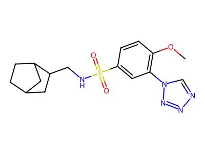 N-(3-bicyclo[2.2.1]heptanylmethyl)-4-methoxy-3-(tetrazol-1-yl)benzenesulfonamide structure