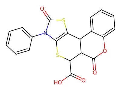 2,6-dioxo-3-phenyl-3,5a,6,11b-tetrahydro-2H,5H-chromeno[4',3':4,5]thiopyrano[2,3-d][1,3]thiazole-5-carboxylic acid structure