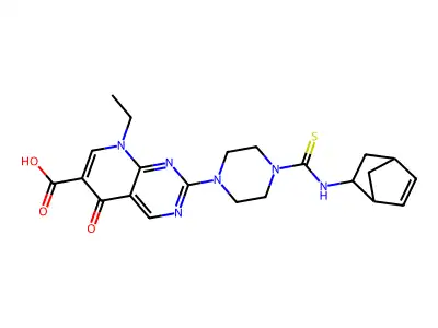 2-[4-(bicyclo[2.2.1]hept-5-en-2-ylcarbamothioyl)piperazin-1-yl]-8-ethyl-5-oxo-5,8-dihydropyrido[2,3-d]pyrimidine-6-carboxylic acid structure