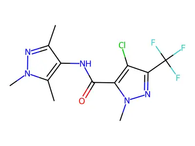4-chloro-2-methyl-5-(trifluoromethyl)-N-(1,3,5-trimethylpyrazol-4-yl)pyrazole-3-carboxamide structure