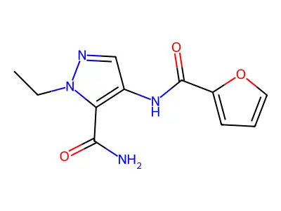 1-Ethyl-4-(2-furylcarbonylamino)pyrazole-5-carboxamide structure