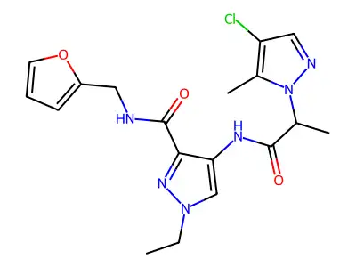 4-[2-(4-chloro-5-methylpyrazol-1-yl)propanoylamino]-1-ethyl-N-(furan-2-ylmethyl)pyrazole-3-carboxamide structure