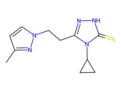 4-cyclopropyl-3-[2-(3-methylpyrazol-1-yl)ethyl]-1H-1,2,4-triazole-5-thione structure