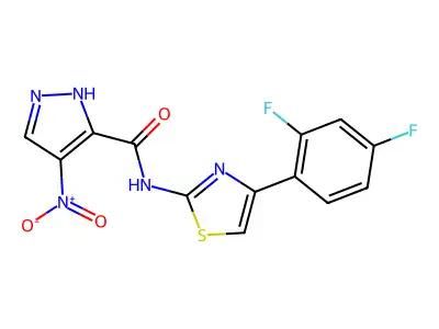 N-[4-(2,4-difluorophenyl)-1,3-thiazol-2-yl]-4-nitro-1H-pyrazole-3-carboxamide structure