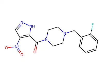 [4-[(2-fluorophenyl)methyl]piperazin-1-yl]-(4-nitro-1H-pyrazol-5-yl)methanone structure