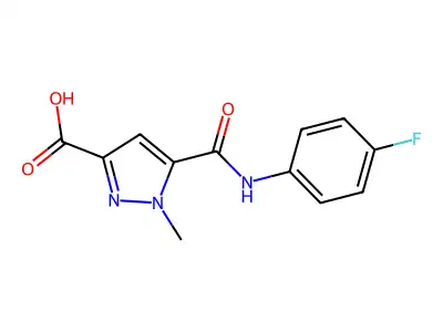 5-((4-fluorophenyl)carbamoyl)-1-methyl-1H-pyrazole-3-carboxylic acid structure