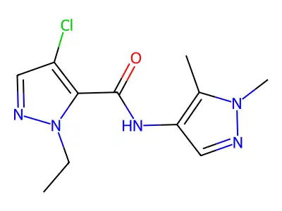 4-chloro-N-(1,5-dimethylpyrazol-4-yl)-2-ethylpyrazole-3-carboxamide structure