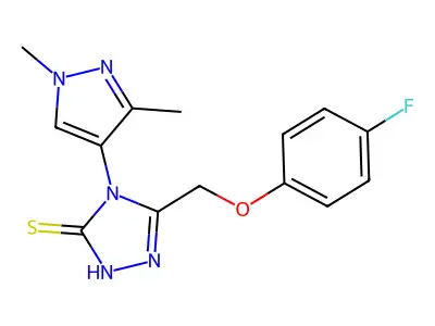 4-(1,3-dimethylpyrazol-4-yl)-3-[(4-fluorophenoxy)methyl]-1H-1,2,4-triazole-5-thione structure