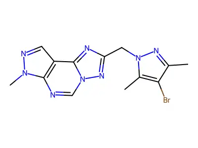 2-[(4-bromo-3,5-dimethyl-1H-pyrazol-1-yl)methyl]-7-methyl-7H-pyrazolo[4,3-e][1,2,4]triazolo[1,5-c]pyrimidine structure