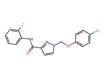 1-[(4-chlorophenoxy)methyl]-N-(2-fluorophenyl)pyrazole-3-carboxamide structure