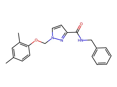N-benzyl-1-[(2,4-dimethylphenoxy)methyl]pyrazole-3-carboxamide structure