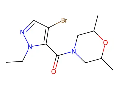 (4-bromo-1-ethyl-1H-pyrazol-5-yl)(2,6-dimethylmorpholin-4-yl)methanone structure