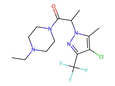 2-[4-chloro-5-methyl-3-(trifluoromethyl)pyrazol-1-yl]-1-(4-ethylpiperazin-1-yl)propan-1-one structure