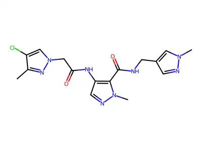 4-[[2-(4-chloro-3-methylpyrazol-1-yl)acetyl]amino]-2-methyl-N-[(1-methylpyrazol-4-yl)methyl]pyrazole-3-carboxamide structure