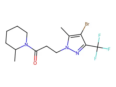 3-[4-bromo-5-methyl-3-(trifluoromethyl)pyrazol-1-yl]-1-(2-methylpiperidin-1-yl)propan-1-one structure