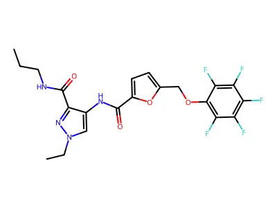 1-ethyl-4-[[5-[(2,3,4,5,6-pentafluorophenoxy)methyl]furan-2-carbonyl]amino]-N-propylpyrazole-3-carboxamide structure