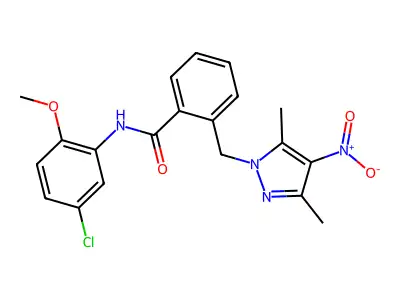 N-(5-chloro-2-methoxyphenyl)-2-[(3,5-dimethyl-4-nitro-1H-pyrazol-1-yl)methyl]benzamide structure