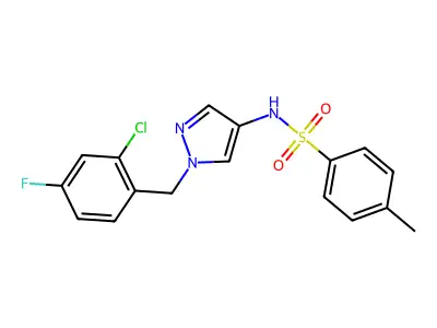 N-[1-[(2-chloro-4-fluorophenyl)methyl]pyrazol-4-yl]-4-methylbenzenesulfonamide structure